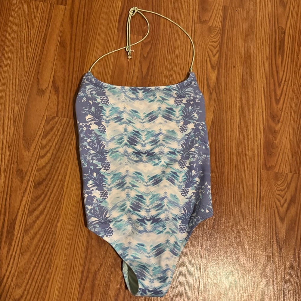Victoria Secret Pineapple Patterned Blue Swimsuit Size‎ M NWOT Tropical Vacation